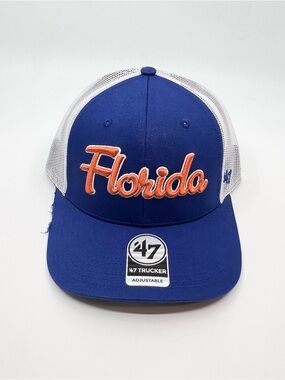 Florida Gators '47 Brand Blue With Orange Script Trucker Snapback Hat BRAND NEW
